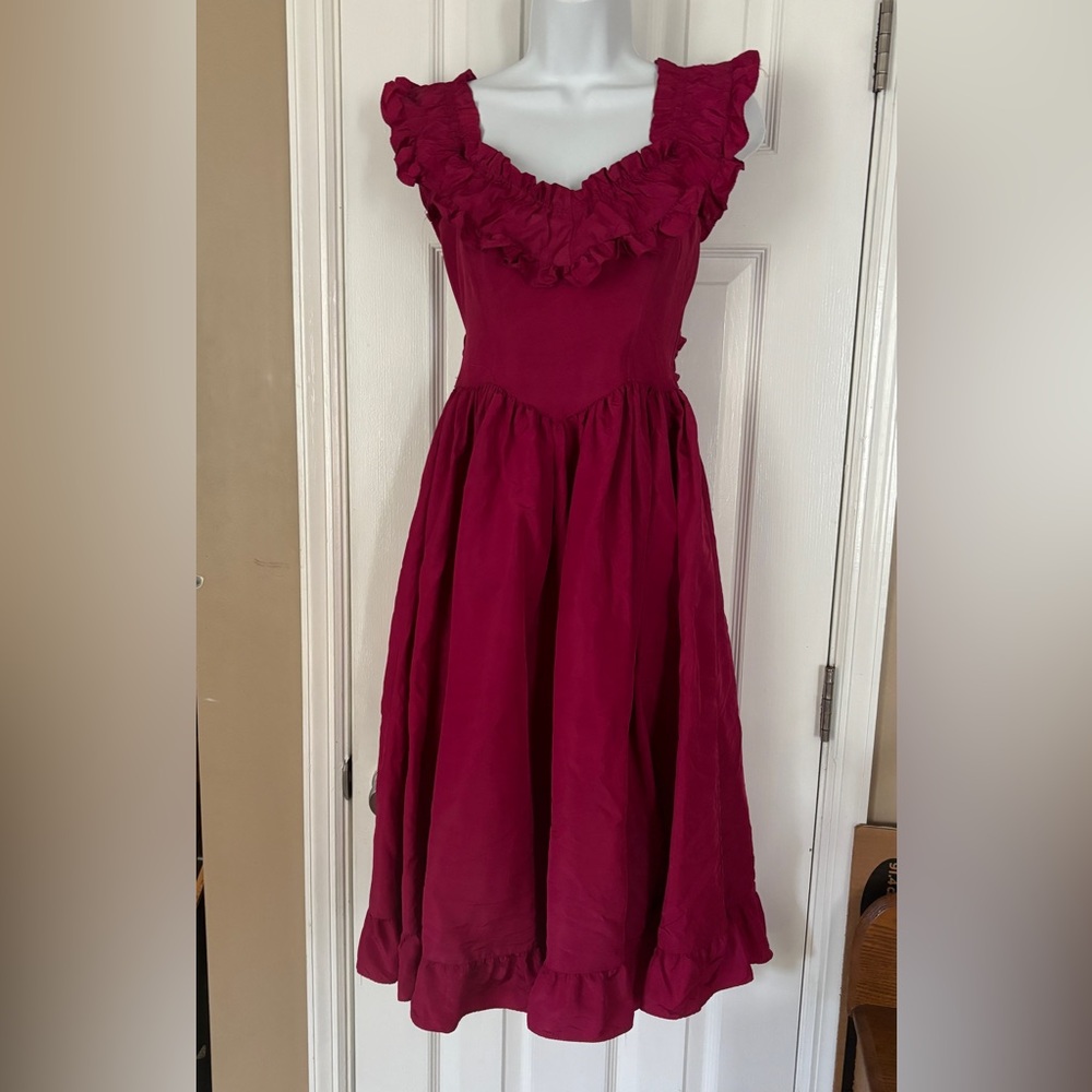 Gunne Sax by Jessica Purple Pink Ruffled Midi Sundress size 7